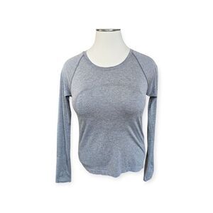 Lululemon Swiftly Tech Top Womens 12 Gray Striped Long Sleeve Shirt Movement